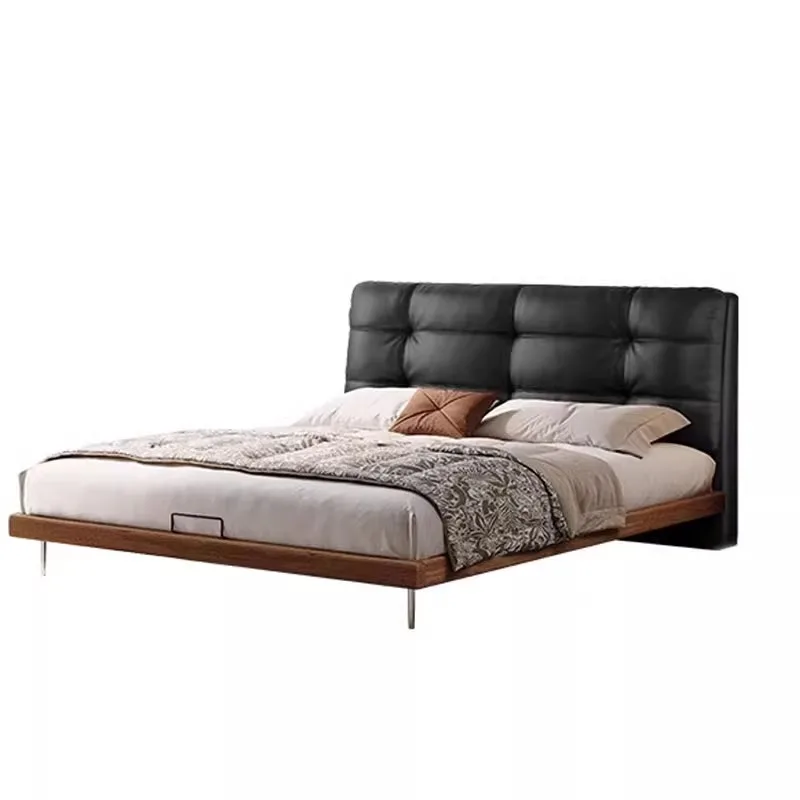 -ee Mid century Modern  Wooden Bedroom Furniture Soft Up-holstered Beds king Size Double Bed Frame Single with Mattress Design