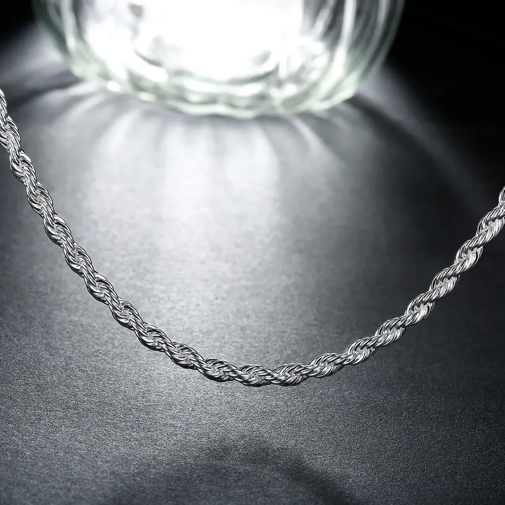 classic 925 Sterling Silver Necklaces Jewelry 16-24 Inches 4MM rope chain Fashion men's women necklace Christmas Gifts image 3