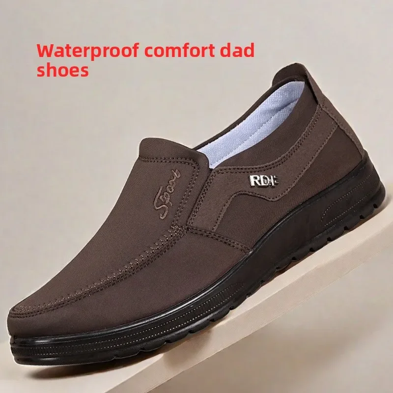 Men SlipOn Loafers Waterproof Polyester Upper Lightweight PU Sole Non‑Slip Comfort Casual Walking Lazy Shoes For Middle‑Aged Men