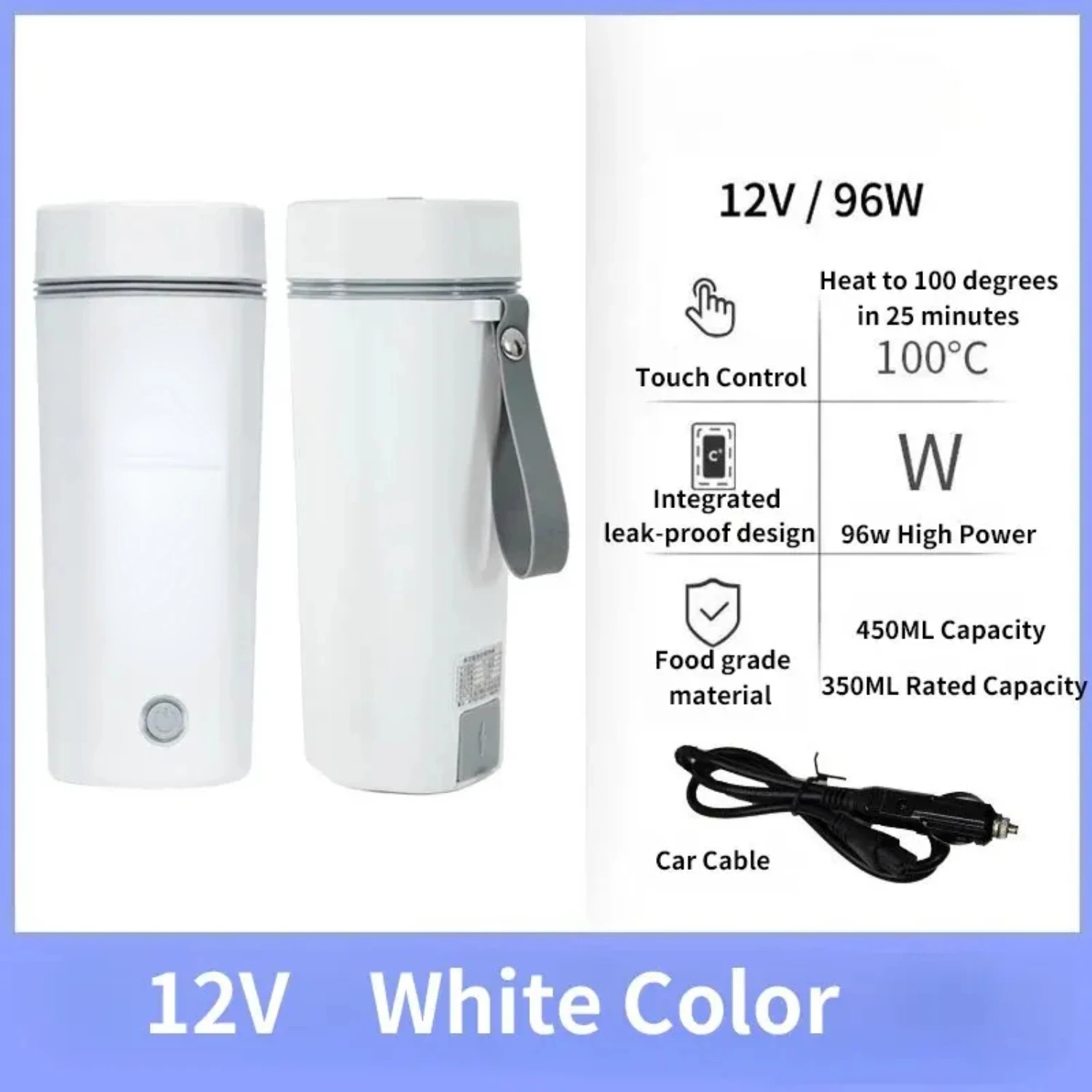 Water with Integrated The Leak-proof and 12V Convenient Kettle High Portable On Boiler Design 96W Heating Go. Car Power for Fast