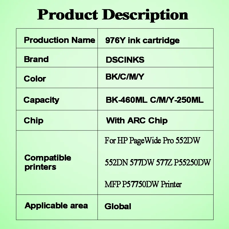 976Y 976 Y Compatible Ink Cartridge For HP PageWide Pro 552DW 552DN 577DW 577Z P55250DW MFP P57750DW Printer