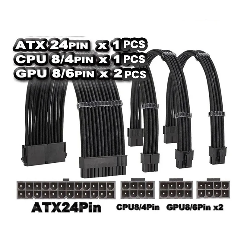 Computer Power Extension Cable PSU ATX 24Pin Extension Cable 8-Pin 6+2Pin Cord 24-Pin Motherboard Extension For Computer