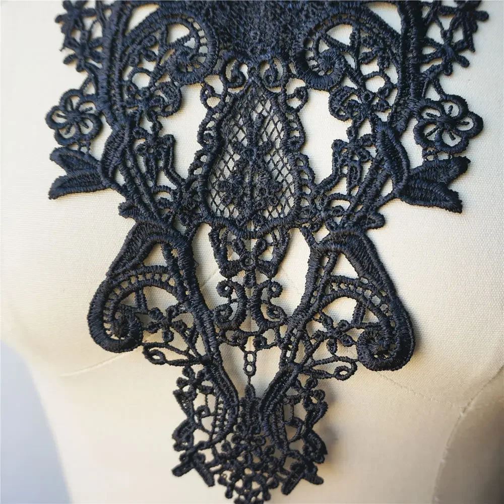 Black Embroidered Fabric Appliques Flora Gothic Baroque Gown Collar Sew On Patch For Wedding Decoration Dress DIY