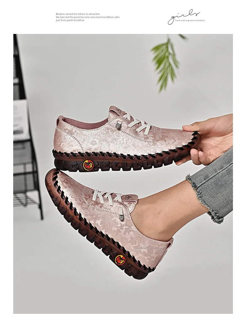 New Unique Oxford Shoes 43 44 Women's Split Leather Loafers Woman Orthopedic Moccasins Mother Designer Laced Daily Walking Flats