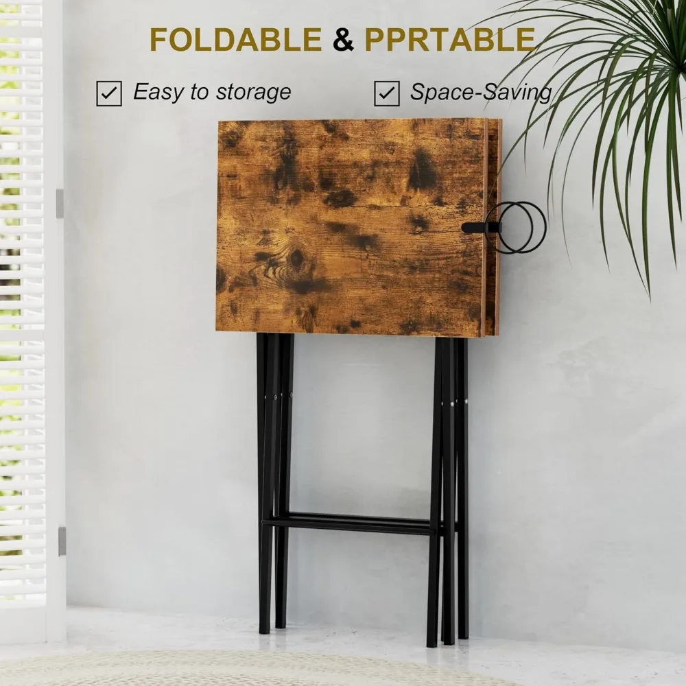 Set vassoi TV pieghevoli da 2 pezzi con portabicchieri, tavolo snack portatile per divano e piccoli spazi in marrone antico