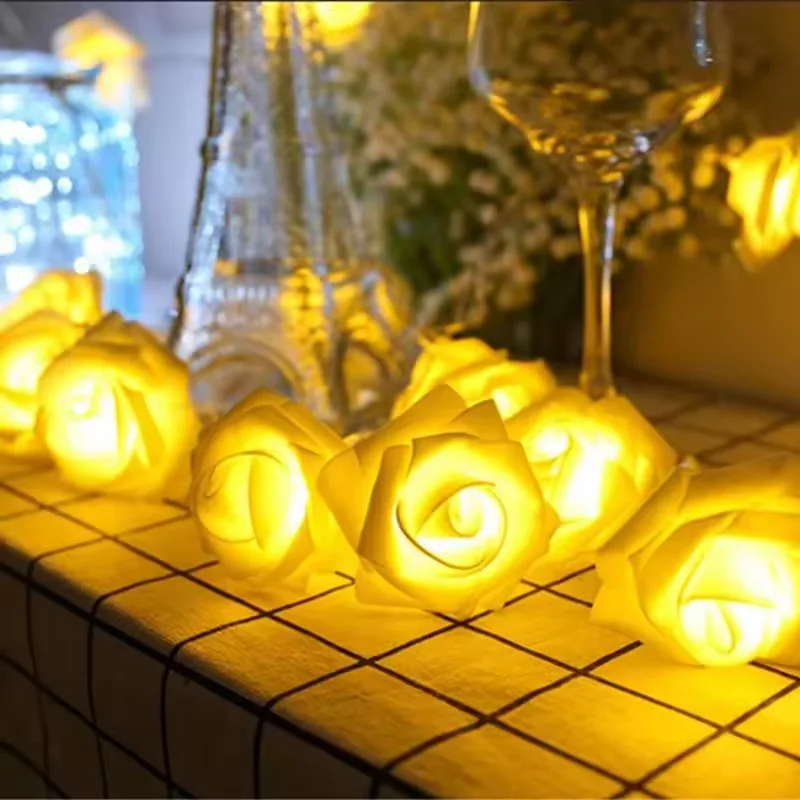 Outdoor Rose Flower LED String Lights AA Battery Powered Fairy Light for Wedding Home Party Birthday Decorations Garden Lights