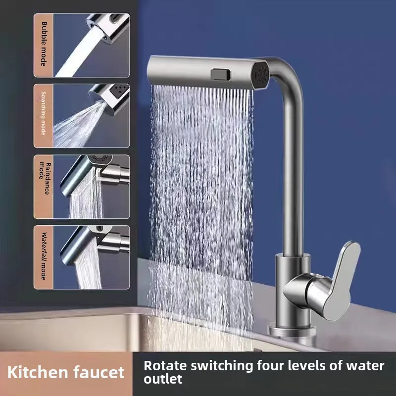 Kitchen Faucets Gray Rotation Waterfall Stream Sprayer Head Sink Mixer Brushed Nickle Water Tap Accessorie