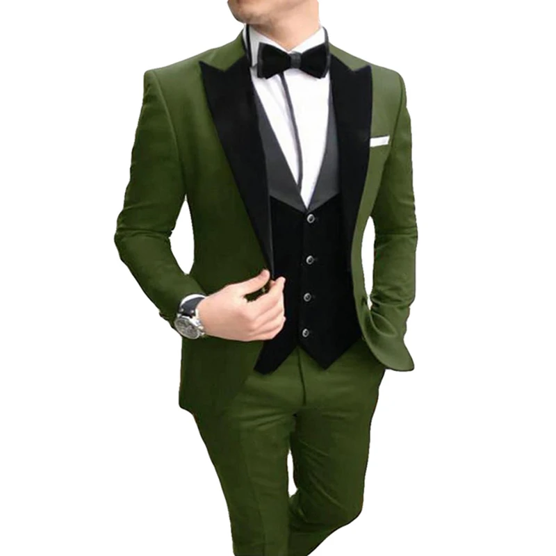 

New Groom Suits for Men Black Peak Lapel Groomsmen Wedding Tuxedo Formal Man Blazer 3 Piece (Jacket+Vest+Pants) Costume Homme