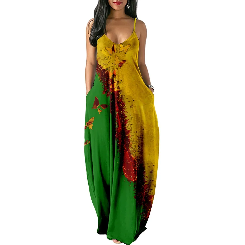 Luxury Trendy Comfortable Summer Women Dresses Colorful love 3D Print Sexy loose Slip Pocket Dress Party Dress Long Robe