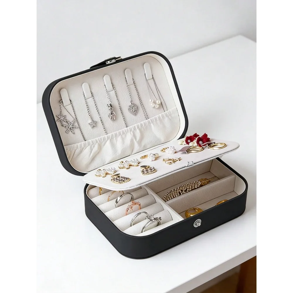 

Portable Travel Jewelry Box, Mini Anti-Oxidation Storage Organizer For Earrings Rings Necklaces, Large Capacity Case For Women