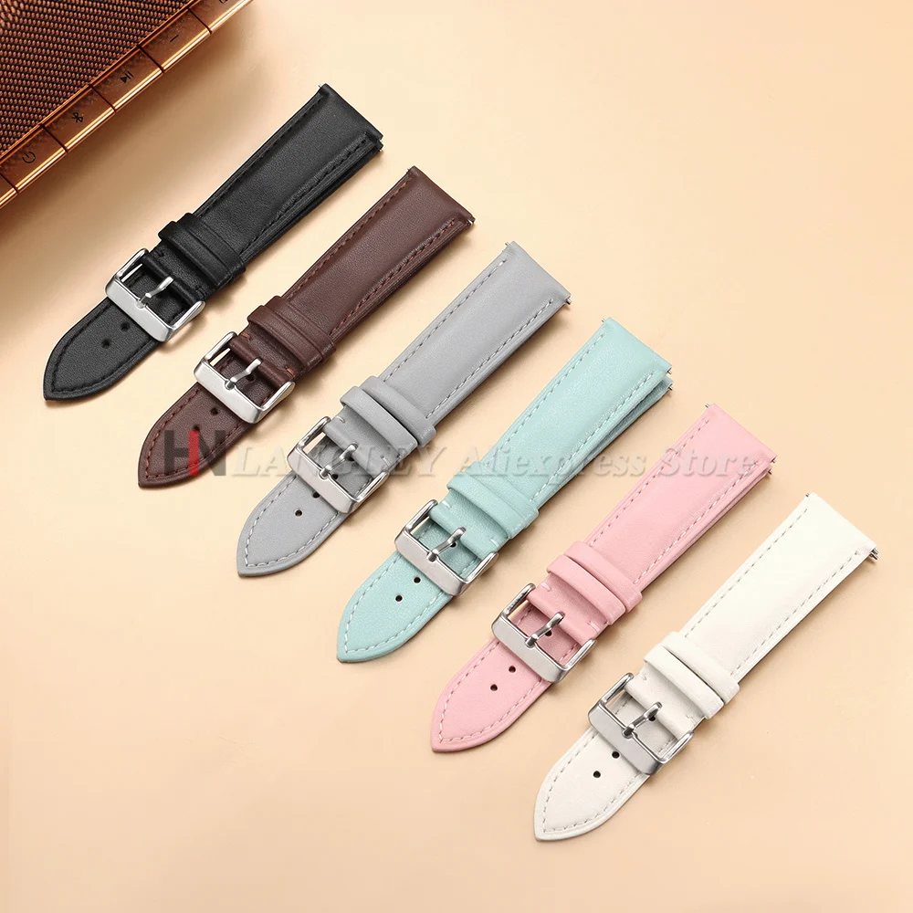 Universal Watch Band Quick Release Calf Leather Watch Strap 18mm 20mm 22mm for Women Men Wrist Bracelets with Silver Pin Buckle