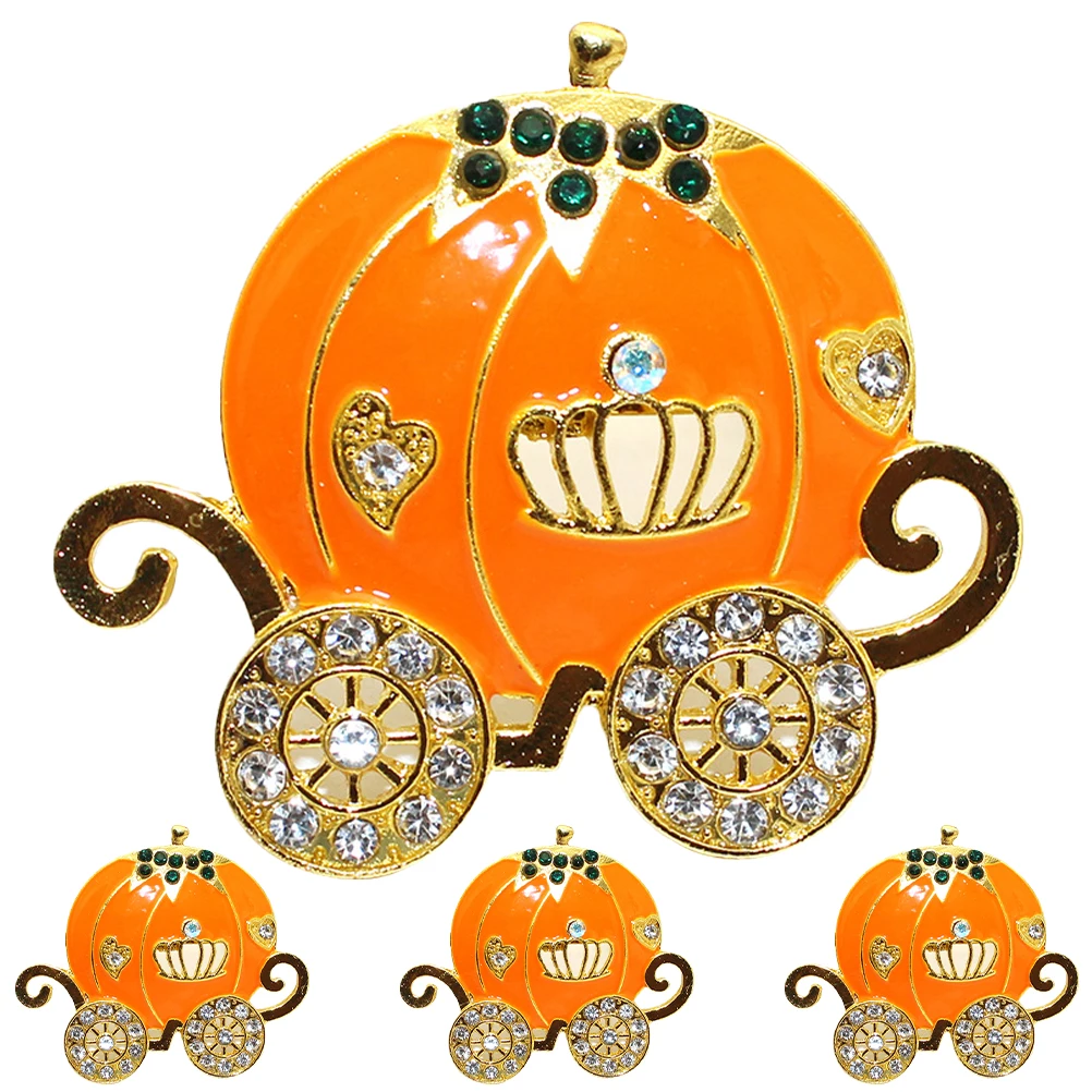 

4pcs Halloween Pumpkin Cart Napkin Ring Orange Alloy Rhinestone Table Centerpiece Decor Thanksgiving Party Elegant Napkin Rings