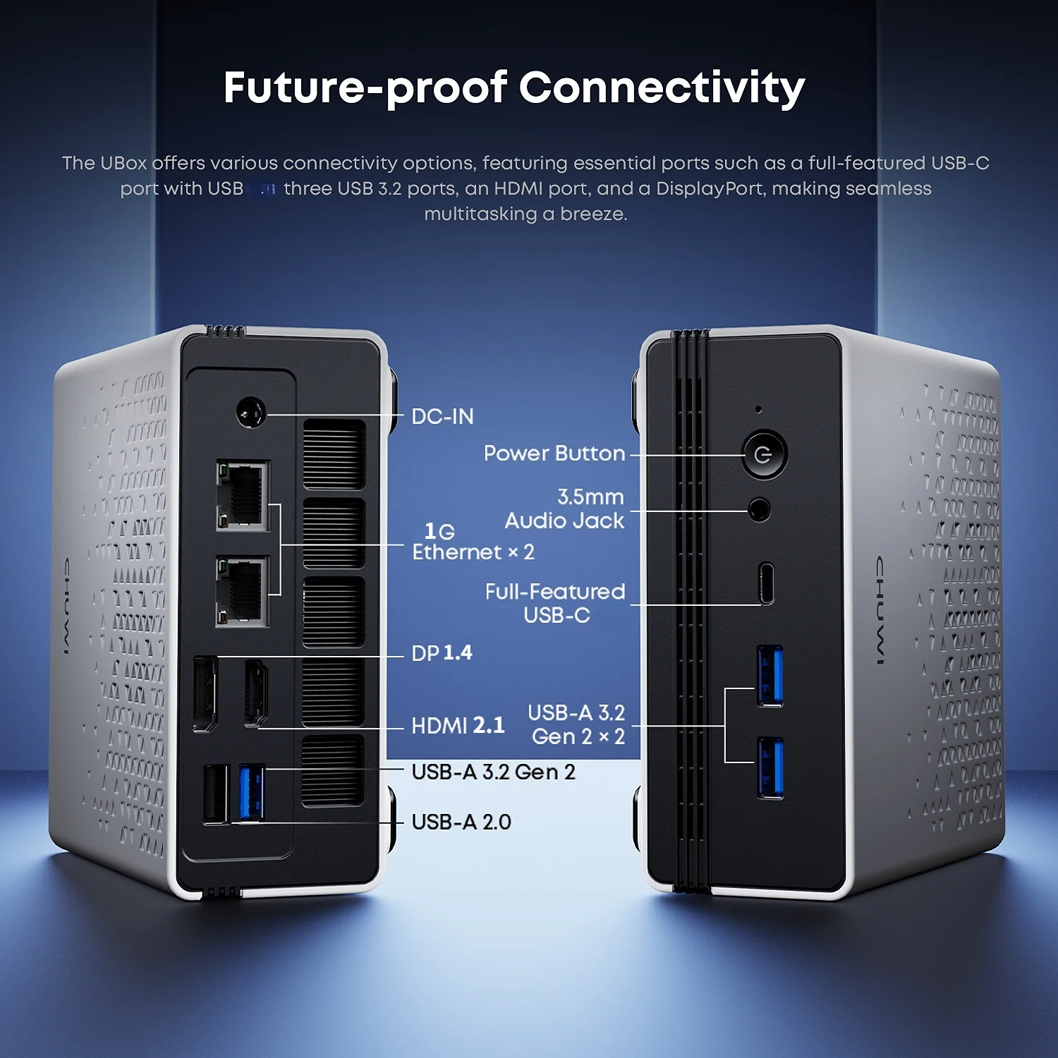 CHUWI UBox Mini-PC AMD R5-6600H 6 Kerne 12 Threads DDR5 16 GB 512 GB PCle 3.0 SSD Wi-Fi 6 & 1 G LAN 4,5 GHz Frequenz Desktop-Computer