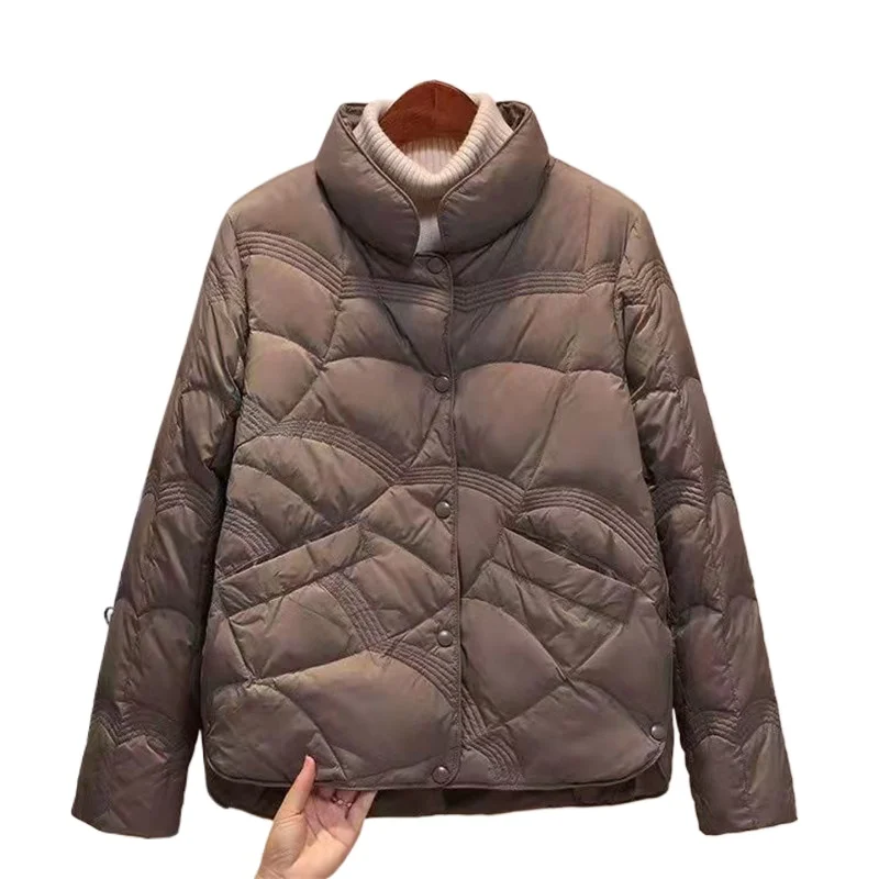 Warm Light White Duck Down Coat Autumn Winter Women Bigsize Down Jacket Ladies Single-breasted Long Sleeve Short Puffer Parkas