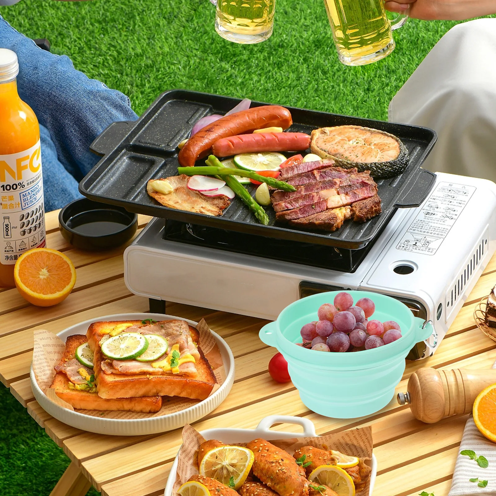 

1000Ml Silicone Folding Portable Feeding Bowl For Outdoor Travel Camping Hiking Cartoon Cat Design Collapsible Bowl Green