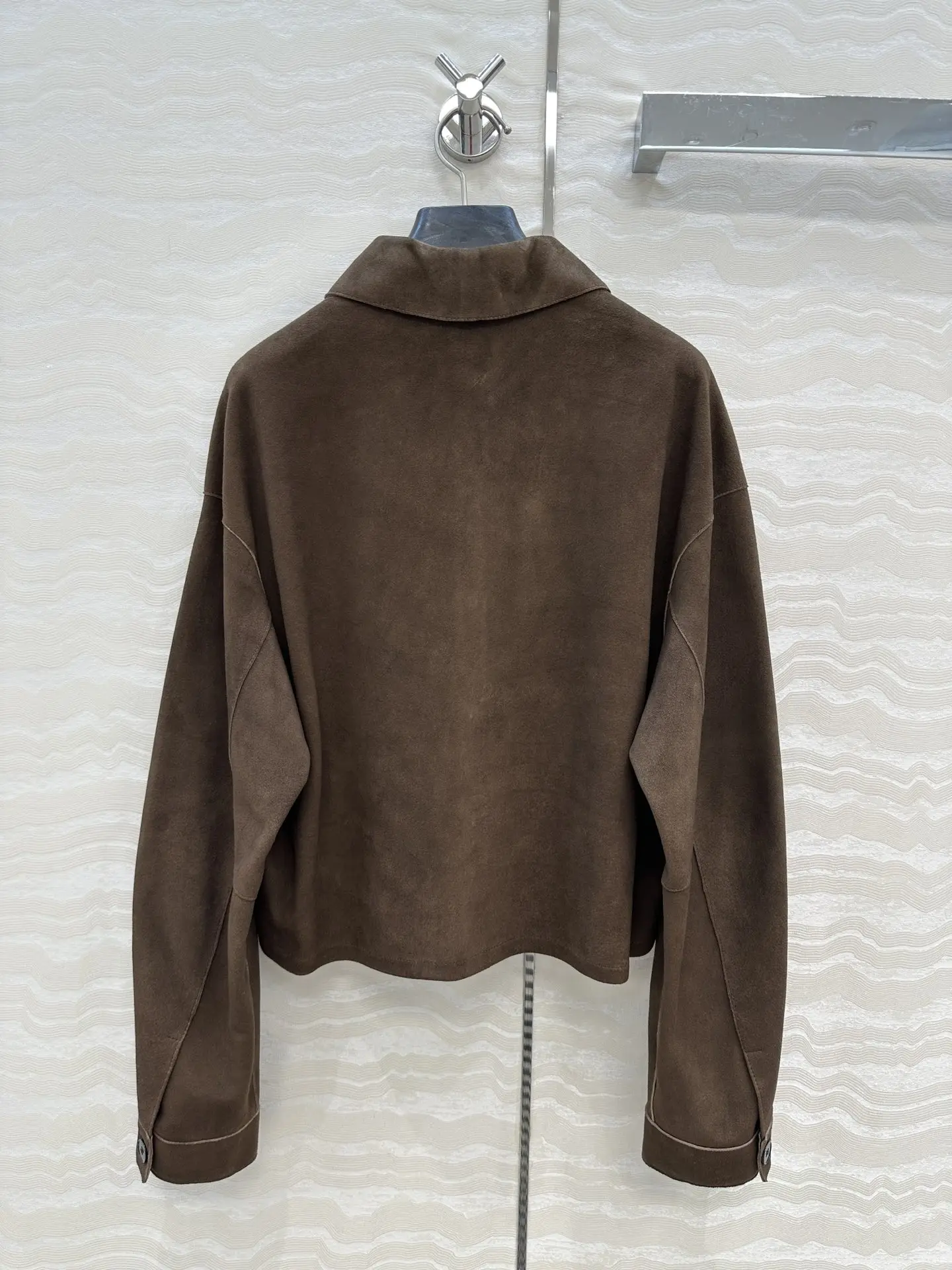 المرأة الدانتيل والتطريز الجلد المدبوغ سترة من جلد الغنم بدوره إلى أسفل طوق كم طويل واحدة الصدر معطف السيدات خمر #3