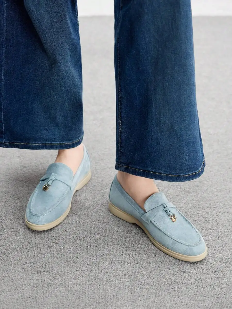 

Sky Blue Suede Loafers For Women Comfortable Slip-On Casual Flats Daily Wear