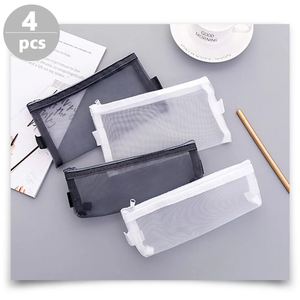 

4 Pcs Zipper Pencil Bag Mesh Case Pencils Holder Pouches Accessories Soft Student