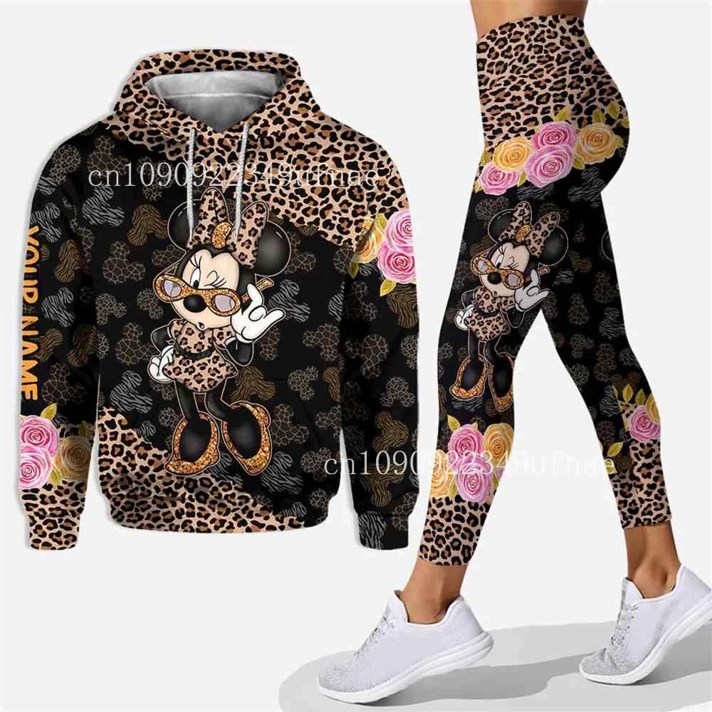 Minnie Mickey 3D Hoodie Leggings Set Women Disney Minnie Mickey Mouse Yoga Pants Sweatpants Fashion Casual Leggings Sportswear