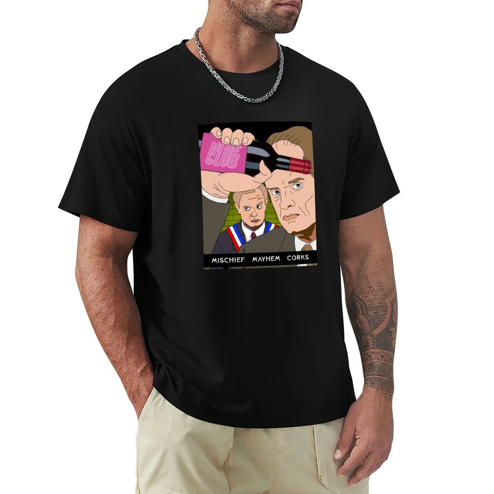 

Niles and Frasier —Wine Club - Whine Club - Hail Corkmaster - Merlot Shiraz Cabernet T-Shirt Abstract Pattern Print Top