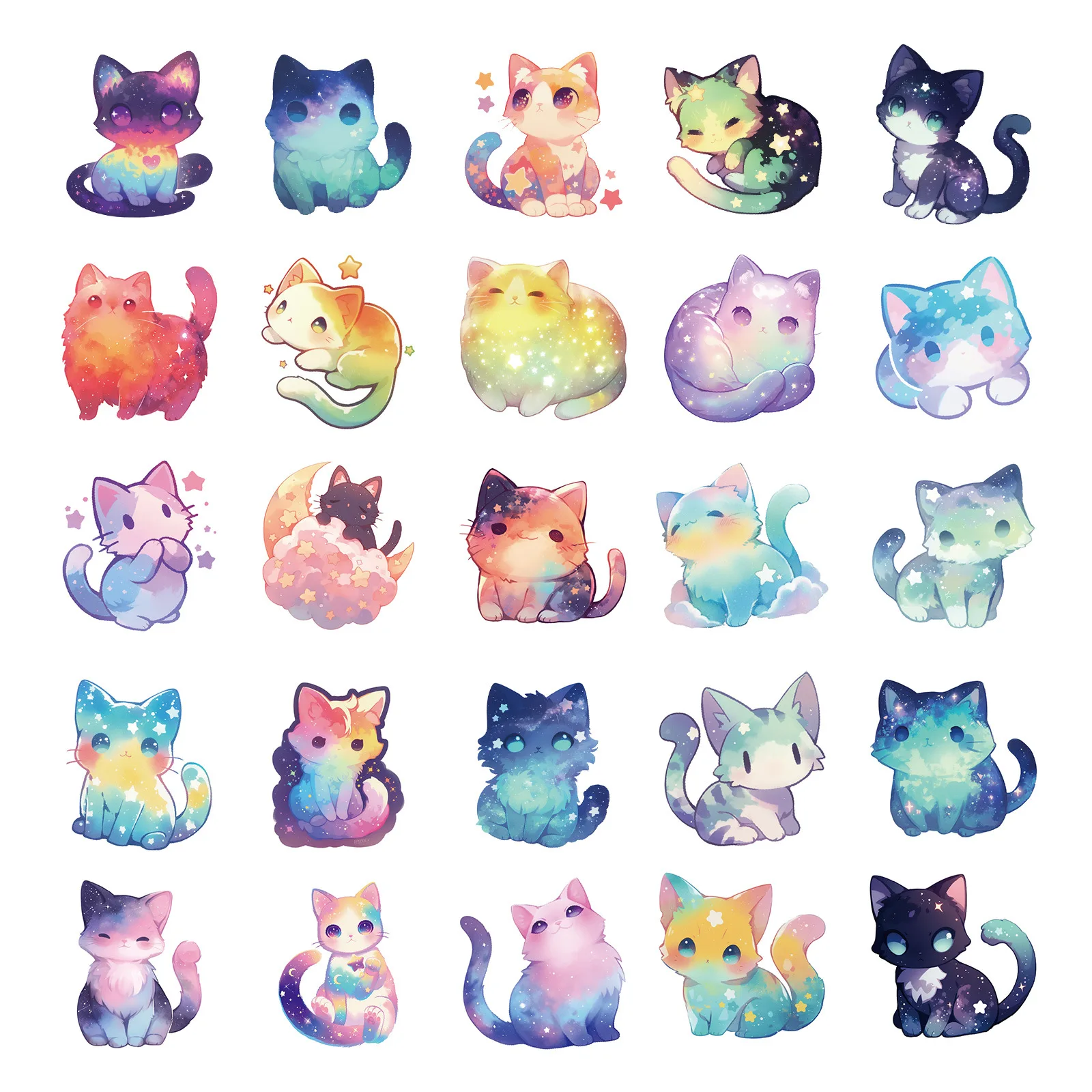 10/30/50pcs Fancy Purple Starry Sky Cats Stickers Cartoon Decals Decoration DIY Fridge Bike Phone Notebook Stationary Kids Toys