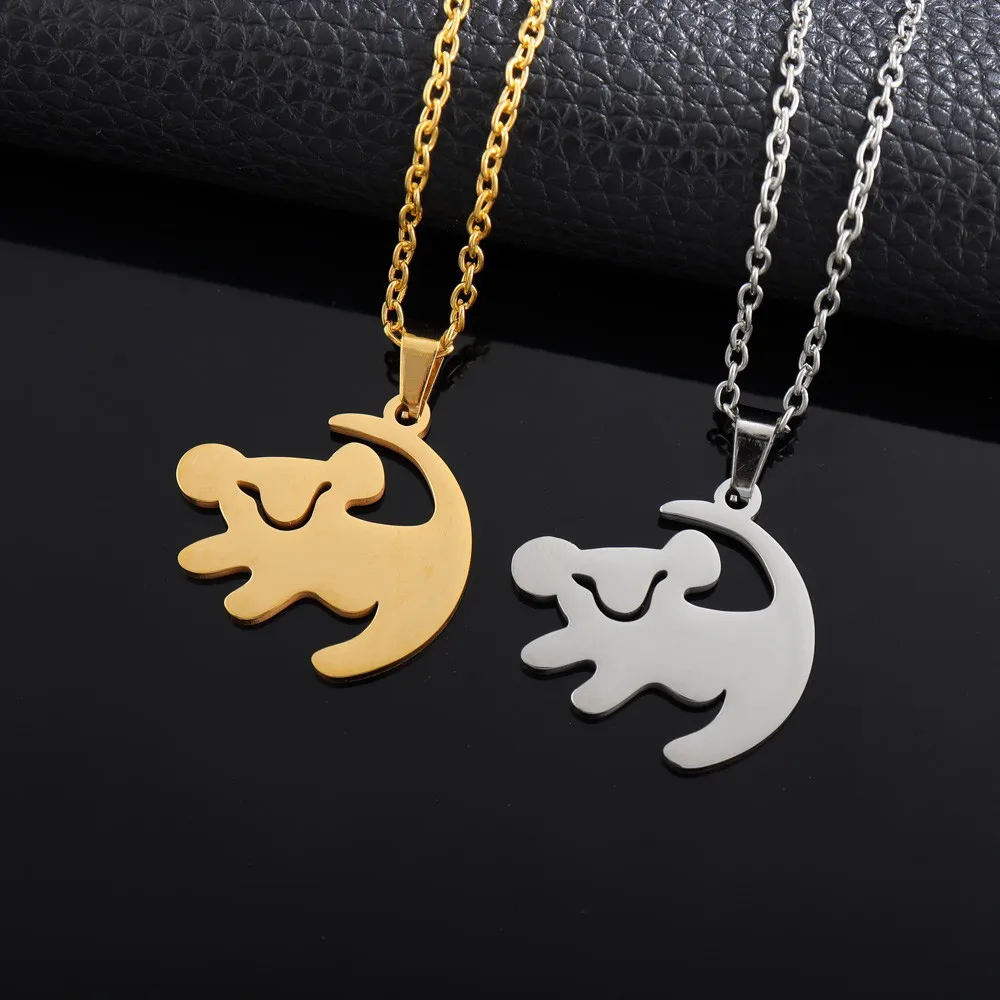 Classic Animated Movie Series Necklace Fashion Simple Gold Color Lion Shape Stainless Steel Pendant Necklace Women Gift Jewelry