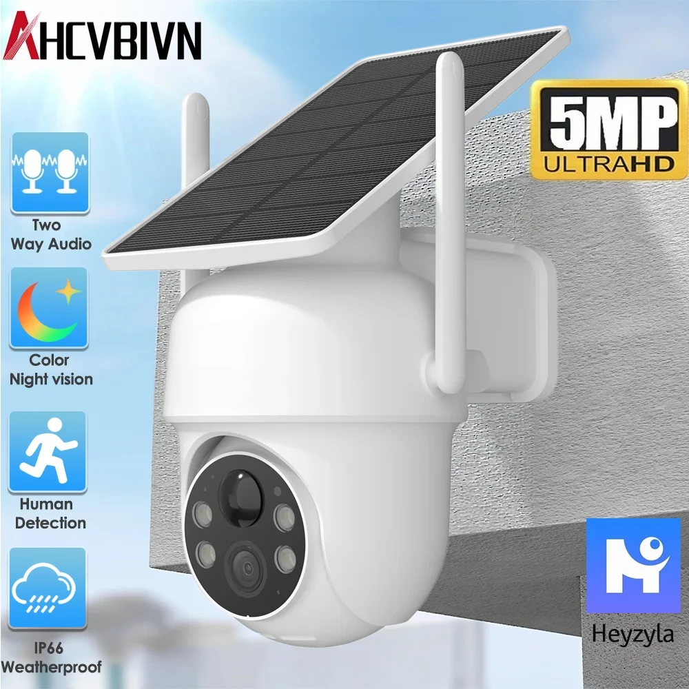 5MP Outdoor Solar Camera WiFi Battery Security Camera Human Detection Full Color Night Vision Waterproof For Home Monitor Camera
