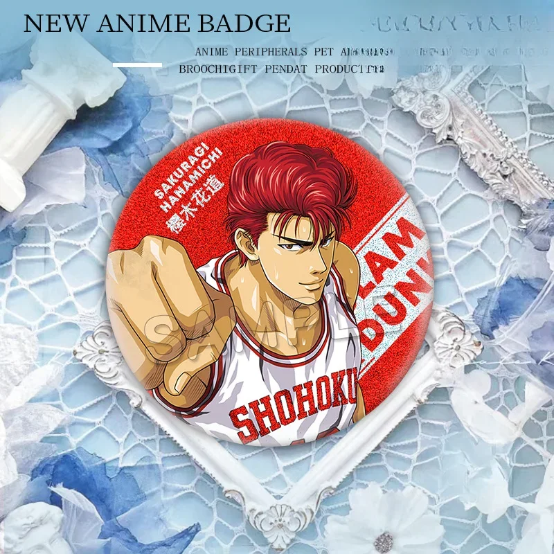 5.8cm Anime Popular Brooches Sakuragi Hanamichi Mitsui Hisashi Rukawa Kaede Figure Badge Trendy Adorn Jewelry Collar Ornament