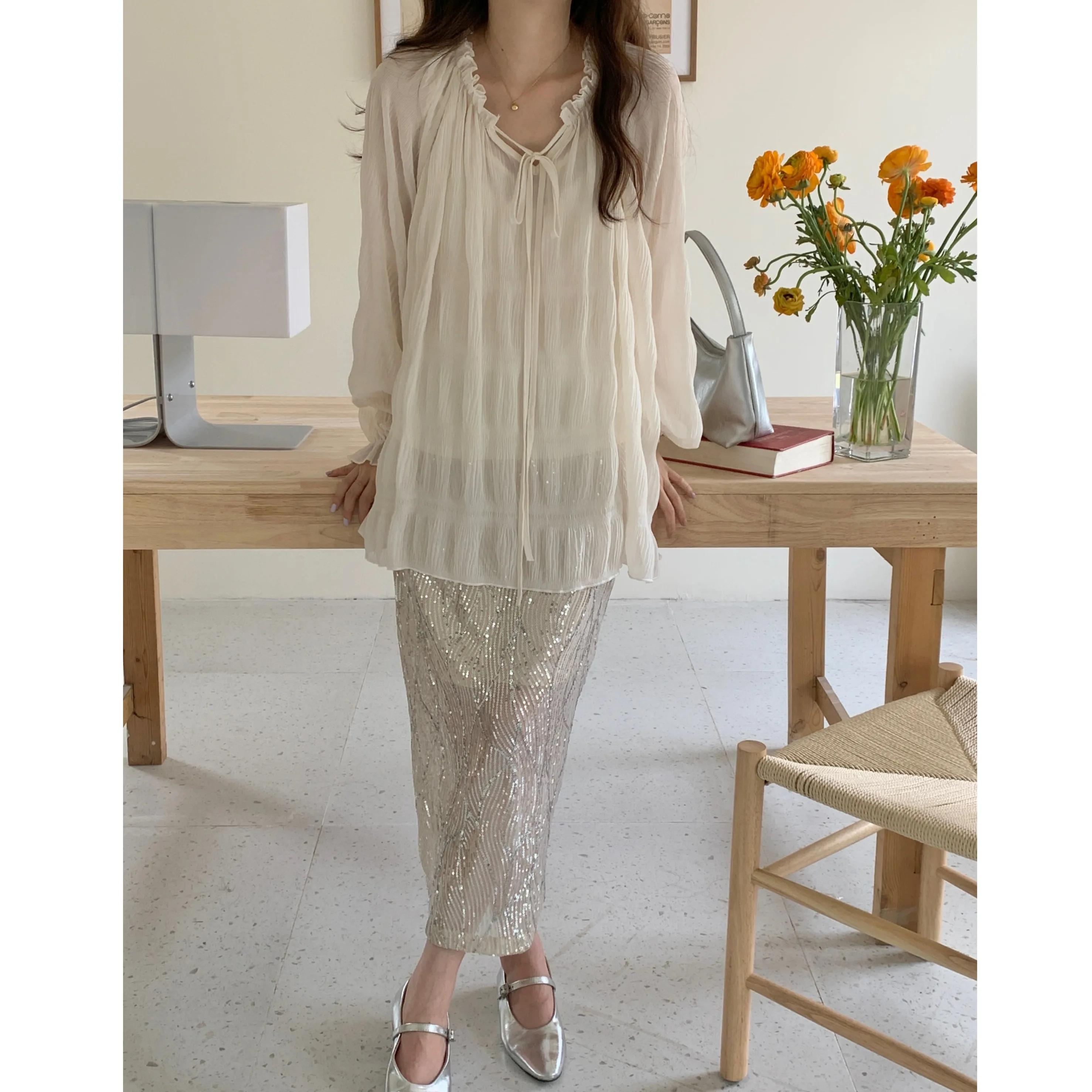 

Свободный корейский комплект из двух предметов для подружки невесты на весну и осень со складками и боковыми разрезами f Юбка Женский ансамбль Faion