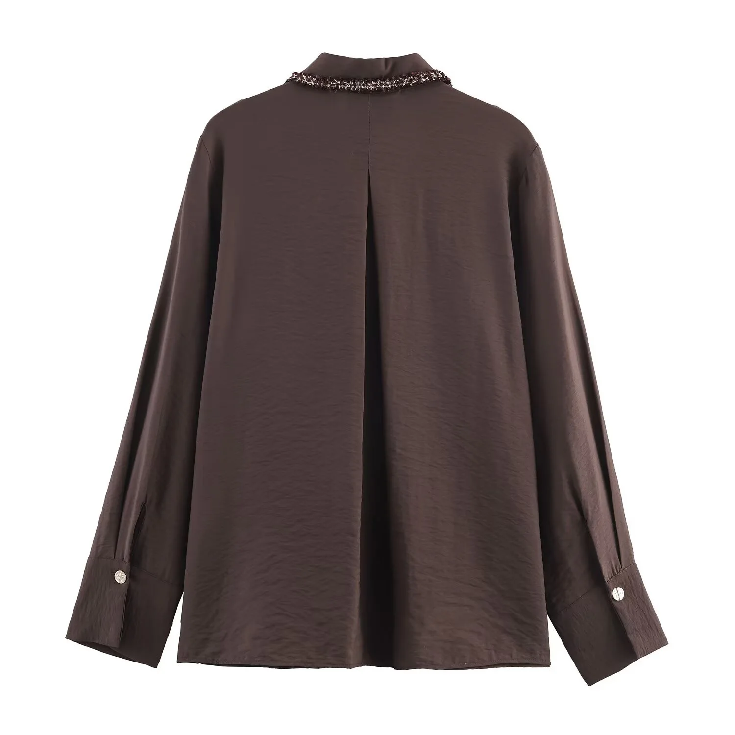 European and American style 2025 winter new product women's clothing design sense lapel long sleeved trimmed construction shirt