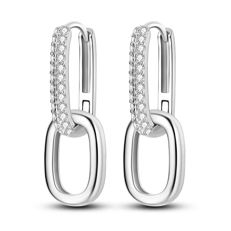 U-förmige Doppel-Creolen aus 925er Sterlingsilber, funkelnde CZ-Zirkon-Ohrringe für Frauen, feiner Schmuck, Geschenke zum Geburtstag, Jahrestag