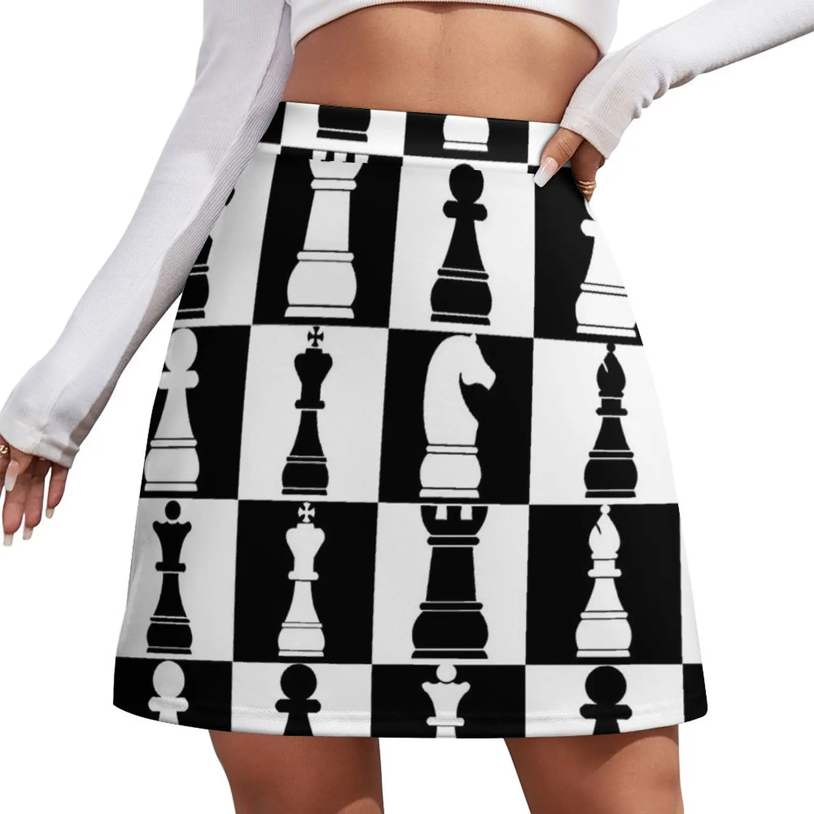 

Black and White Chess Board Print Pattern Mini Skirt mini skirt for women korean clothes ladies Mini Skirt