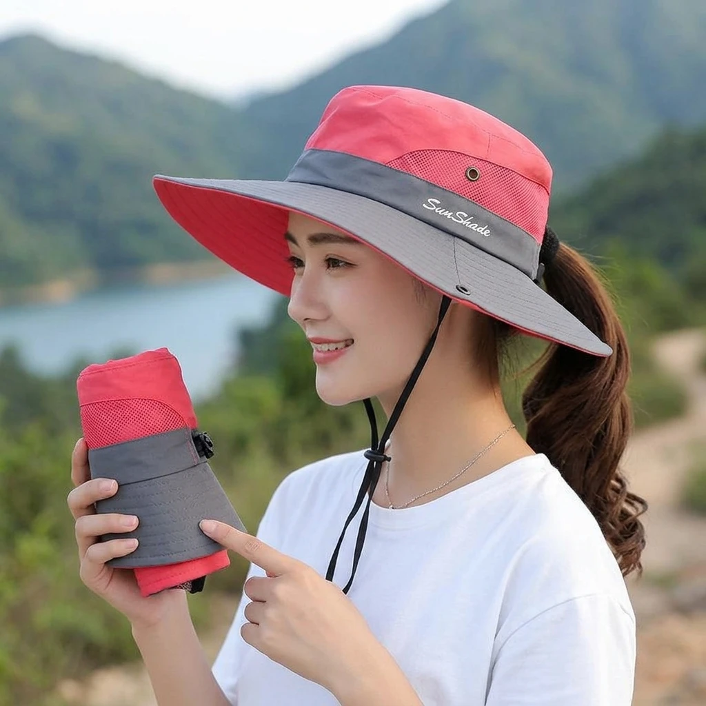 Women's Outdoor Foldable Sun Hat UPF50+ Wide Brim for Hiking Fishing Travel