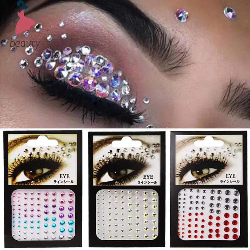 Pegatinas de tatuaje desechables, joyería facial de cristal de Color, Diamante DIY, ojos, cara, cuerpo, decoraciones de maquillaje impermeables, diamantes de imitación