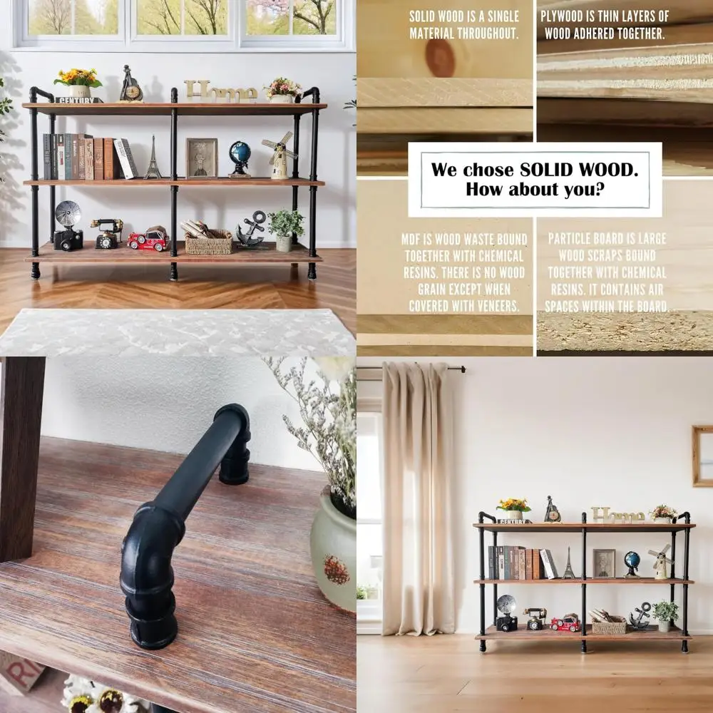 

3-х уровневая металлическая книжная полка в индустриальном стиле для прихожей, состаренный коричневый, размеры 60 л x 11,8 Вт x 39 ч