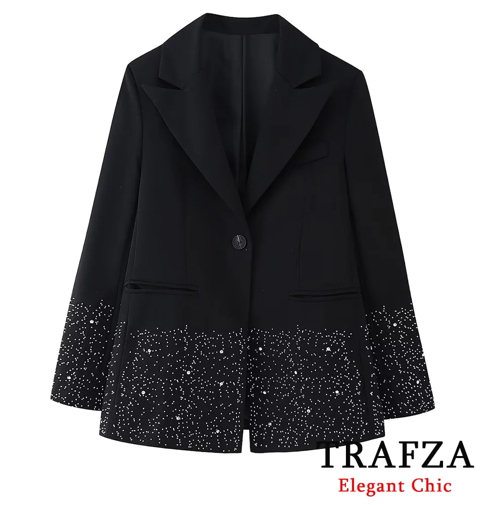 TRAFZA Women Romantic Blazers Lapel Rhinestone Embroidered Blazer New 2025 Fashion Spring Summer Elegant Luxury Dinner Blazers