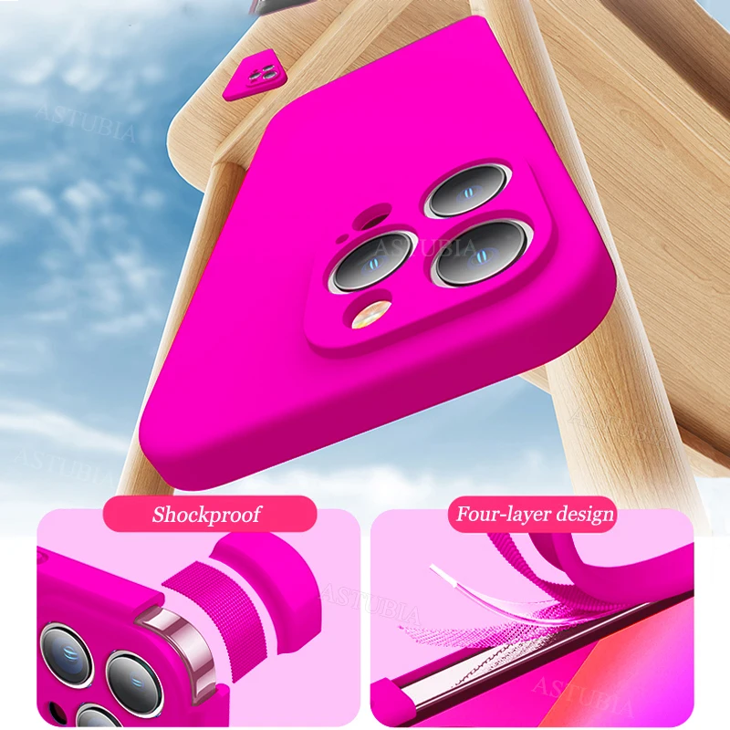 Official Liquid Silicone Case For iPhone 15 14 13 11 12 Pro Max Mini 15 Plus X XS Max Solid Color Girls pink Soft Cover funda