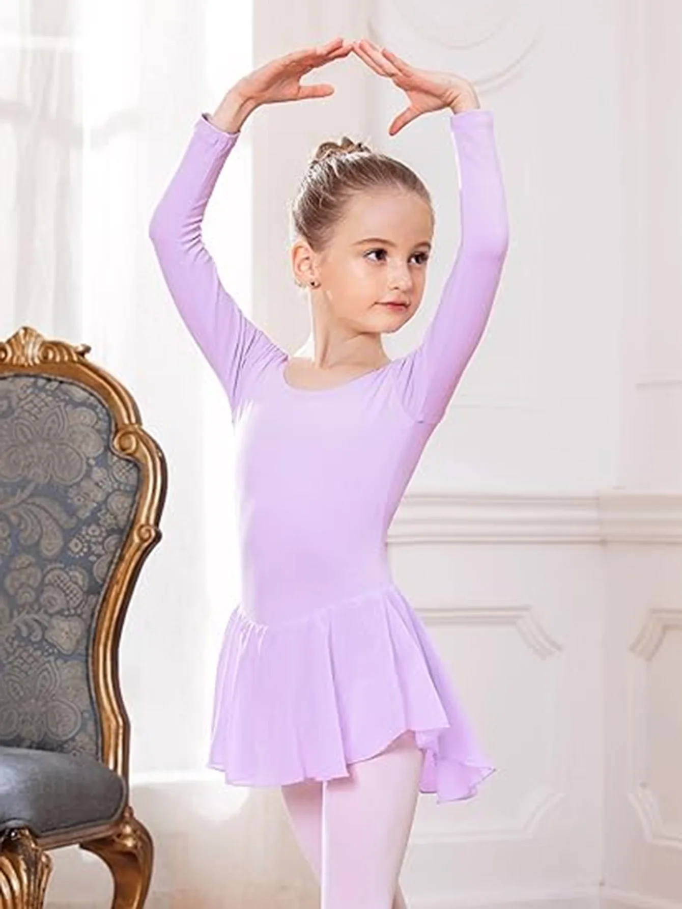 ballet costume kids girl with long sleeve pink black blue purple dress for children practice class wear 2025