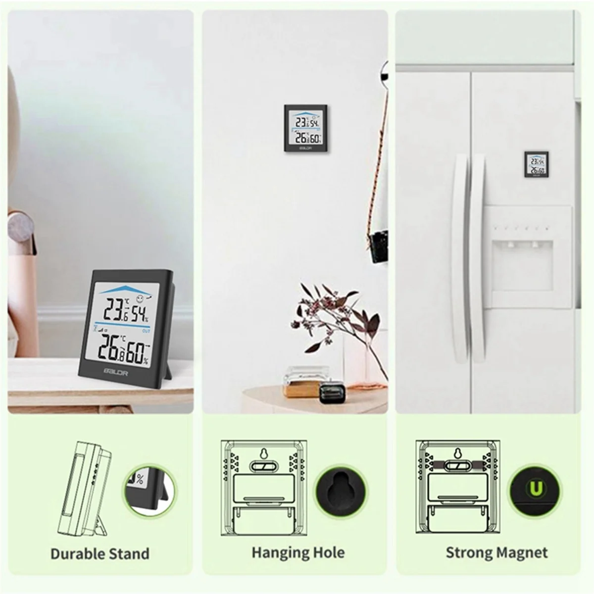 AAA87 Baldr цифровая ЖК-метеостанция для использования в помещении и на открытом воздухе, гигрометр, термометр, беспроводной дистанционный датчик движения (белый)