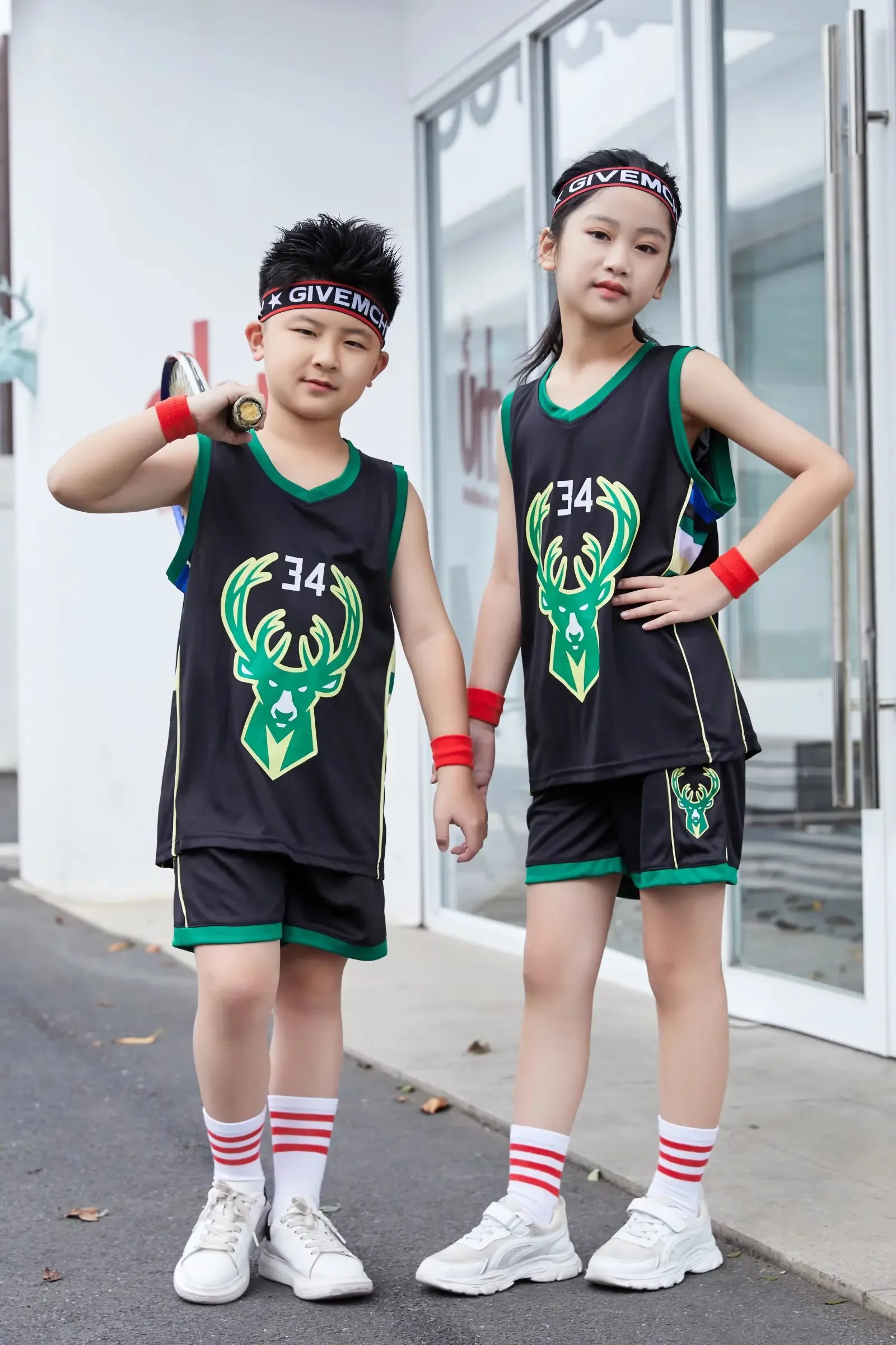 24/25 boy girl NBA Basketball Jerseys Children's uniform set primary school jersey  uniform training vest Bucks Black No. 34