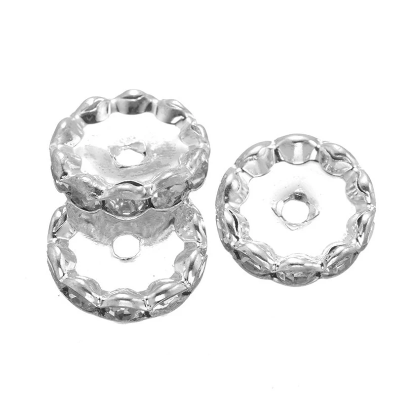 Juya 50Pcs/Lot Wholesale 15mm Cz Rhinestone Small Hole Round Metal Spacers For Handmade Beading Jewelry Making