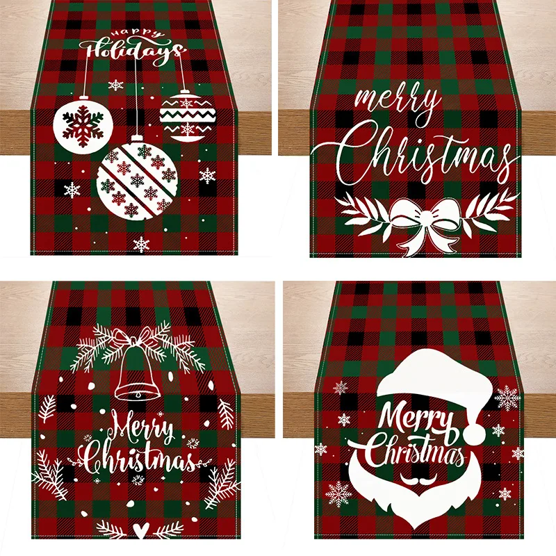 Linen Check Plaid Christmas Table Runner 72 Inches Long Table Mat For Farmhouse Christmas Holiday Home Kitchen Table Decoration