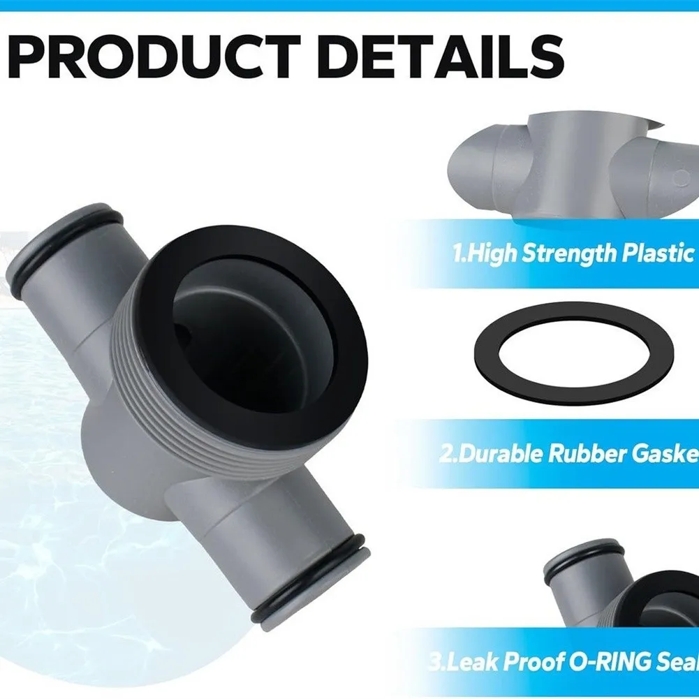 3-Way T Shape Pool Hose Reducer Connector 1.5 Inch To 1.25 Inch Sealing O Rings Pipe Adapter Outdoor Swimming Pool Water Circula