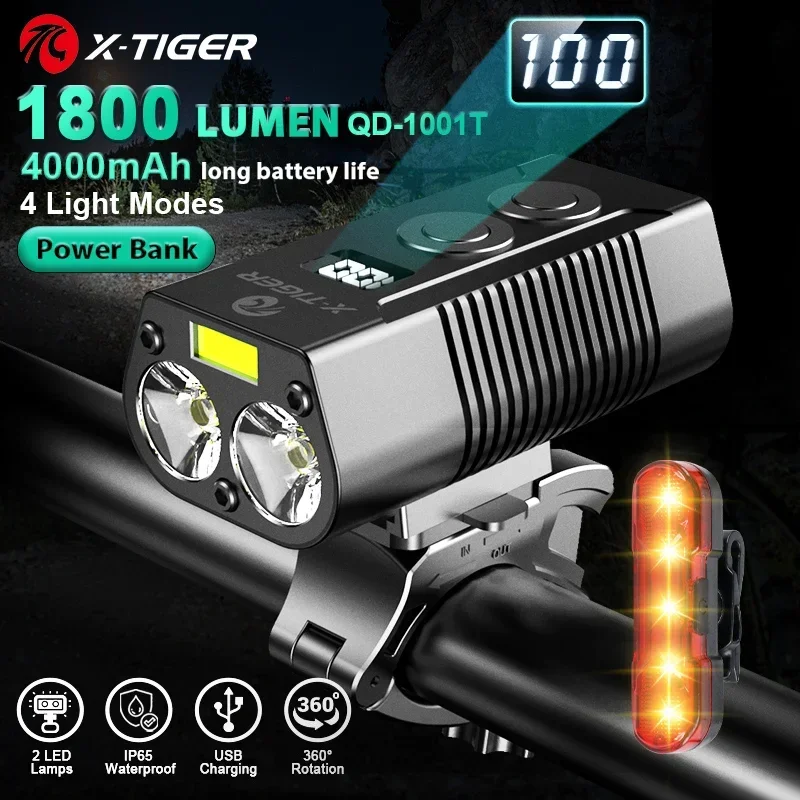 X-Tiger Bike Light Koplamp Fiets Lamp Met Power Bank Oplaadbare Led 5200Mah Mtb Fiets Light Zaklamp Fiets accessoires