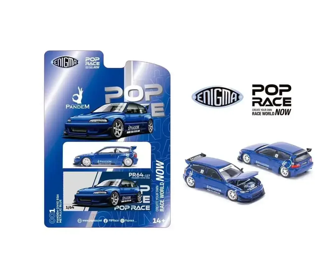 POP RACE 1:64 Pandem Civic EG6 Blue US Special blister Edition Diecast Model Car