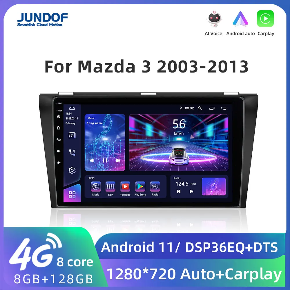 

JUNDOF 9" Android 2din Car Radio For Mazda 3 2003 2004 2005-2013 Maxx Axel Multimedia Player Carplay Autoradio No DVD GPS Stereo