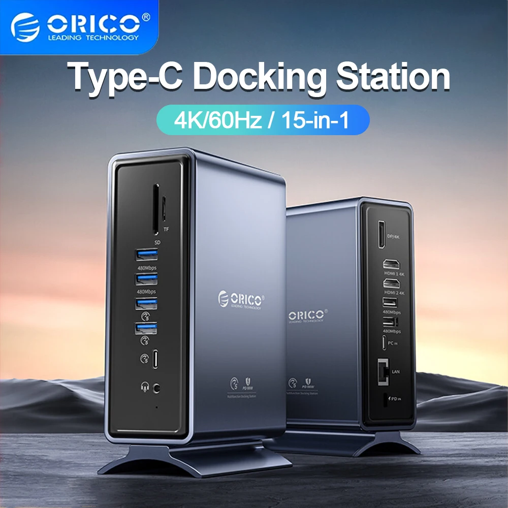

Док-станция ORICO USB type-C на 2 порта HDMI, 100 Вт, SD, TF, 3,5 мм