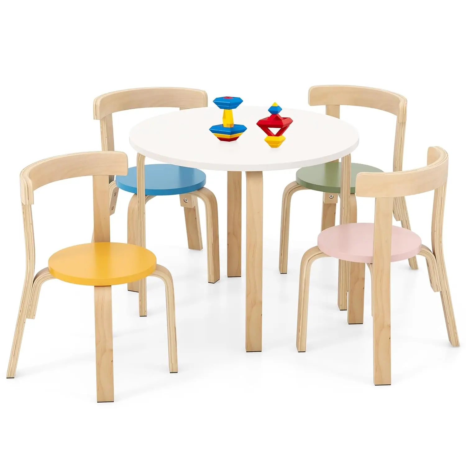 Kids Table & 4 Chairs Set, Toddler Activity Furniture for Craft Art Block, Kindergarten Playroom, 5-Piece, Customized