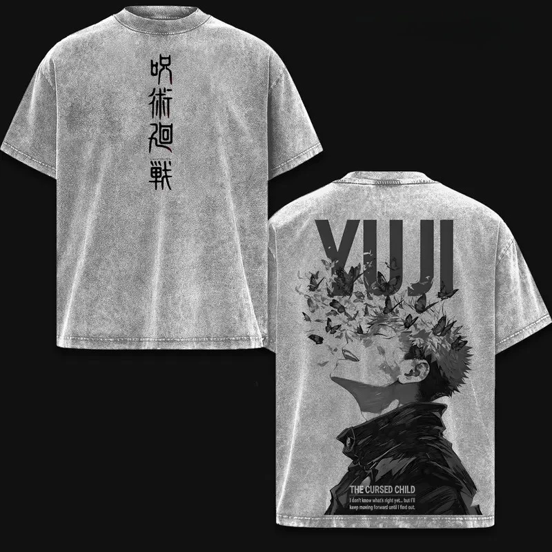 Anime Jujutsu Kaisen Itadori Yuji Graphic T Shirt Men Short Sleeve Clothing Casual Cotton Tshirt Washed T-shirt Harajuku Tops