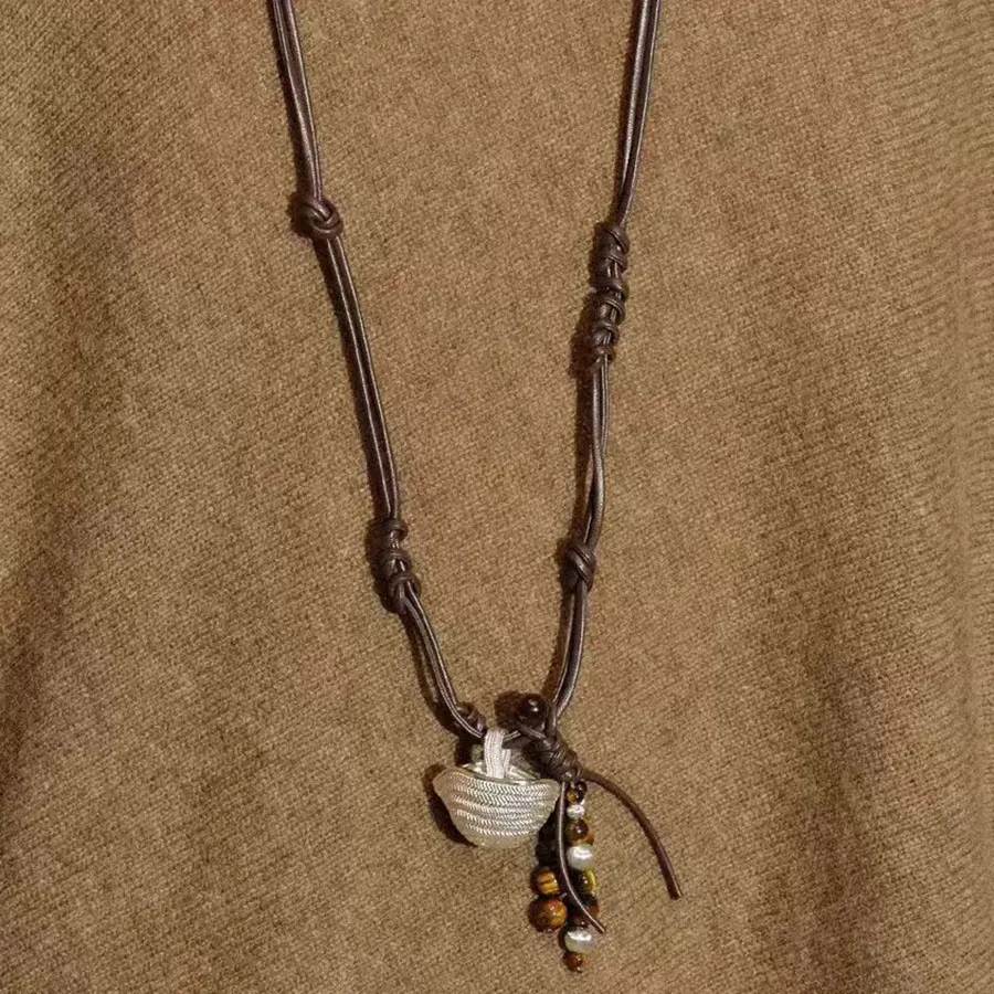 Long leather rope basket pendant necklaces for women sweater necklaces funny creative jewelry daily unique jewelry